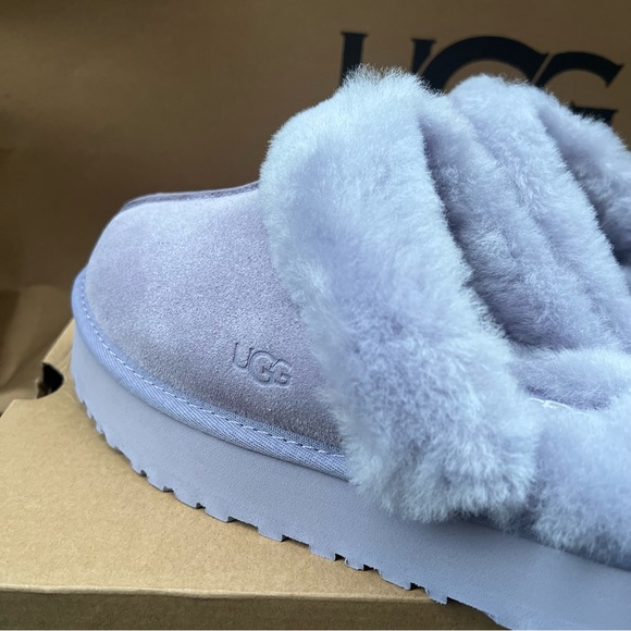 UGG Disquette Platform Sheepskin Suede Fur Lilac Lavender Slip On Shoe Sz 8 NEW - Picture 6 of 16